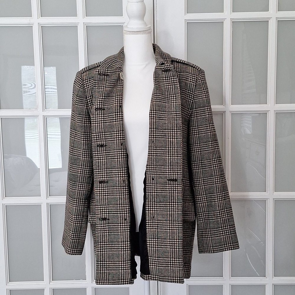 Vintage Harve Benard Houndstooth Plaid Wool Double Breasted Peacoat Size - 14 - Picture 3 of 16